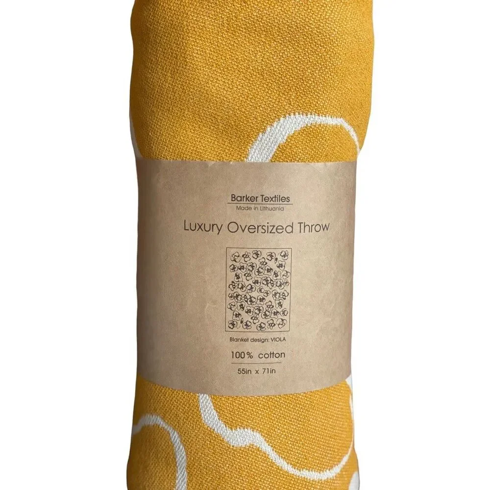 NEW Barker Textiles Yellow Luxury Oversized Throw Floral Print 55” x 71”